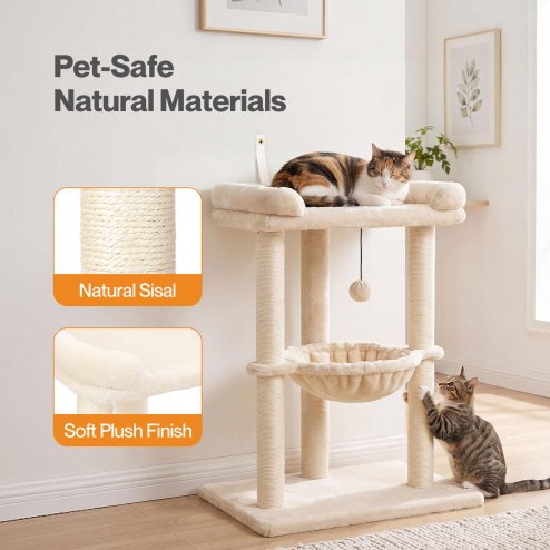 Skylos Cat Tree Tower Bed with Hammock Ball Scratching Post Large Perch Beige