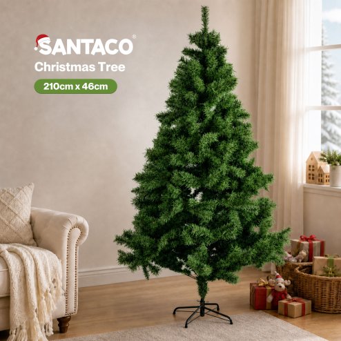 Santaco Christmas Tree 2.1m 797 PVC Tips Metal Base Xmas Decor Indoor Green