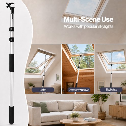 Levede Skylight Opener Telescopic Window Pole 1.1-2m Roof Window Aluminium Black