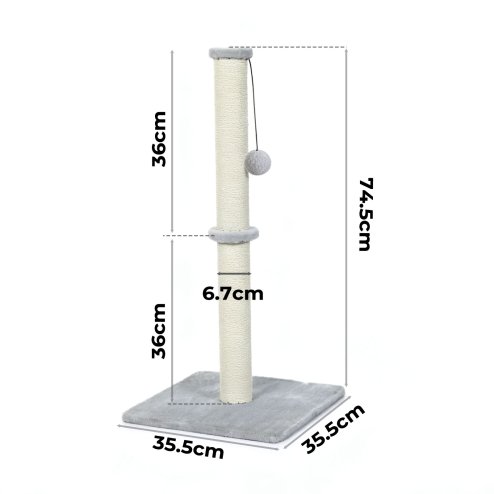 Skylos Tall Cat Scratching Post 75cm Sisal Pole Heavy Duty Base Scratcher Ball