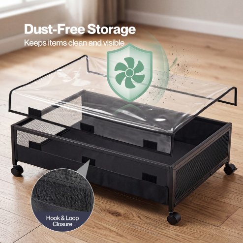 Levede Under Bed Storage Box with Lid Wheels,48L ,Metal Frame,Black