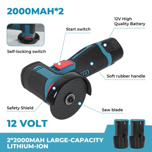 Traderight Mini Cordless Angle Grinder 2 Battery Charger Polishing Cutting 12V