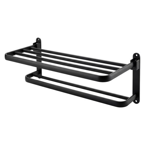 Levede Towel Holder with 2 Bars Wall Mounted No Drill Bathroom Shelf Black