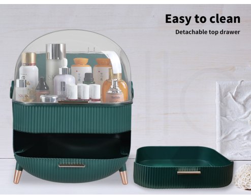 ilus Makeup Organizer Case Drawer Portable Cosmetic Jewellery Storage Box Dark Green
