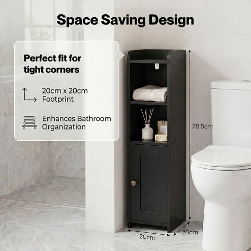 Levede Bathroom Cabinet Slim Corner Storage Adjustable Shelves PB MDF Black