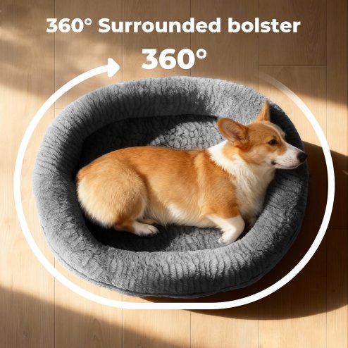 Skylos Orthopedic Plush Dog Bed Soft Washable Pet Bed Grey Cosy Cushion L Size