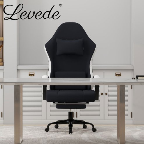 Levede Office Desk Chair Fabric Gaming Recliner Adjustable Height Swivel Black