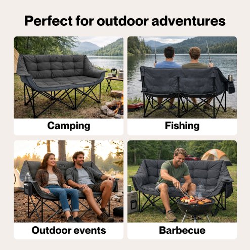 Levede Folding Double Camping Chair 2 Seater Outdoor Sofa Chair Heavy Duty 300KG