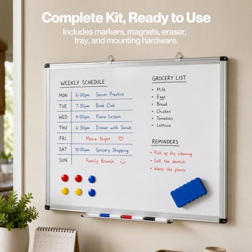 Levede Magnetic Whiteboard Adjustable Wall Mounted Dry Erase Office,White