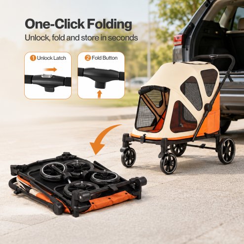 Skylos Dog Pram Stroller Foldable Pet Pushchair with Brake Suspension Orange