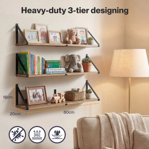 Levede Floating Shelves Wall Mounted Book Shelves for Wall Set of 3 Natural