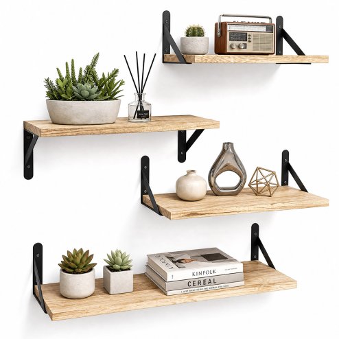 Levede Wall Mounted Floating Shelves Set of 4 Rustic Display Shelf Solid Wood Image