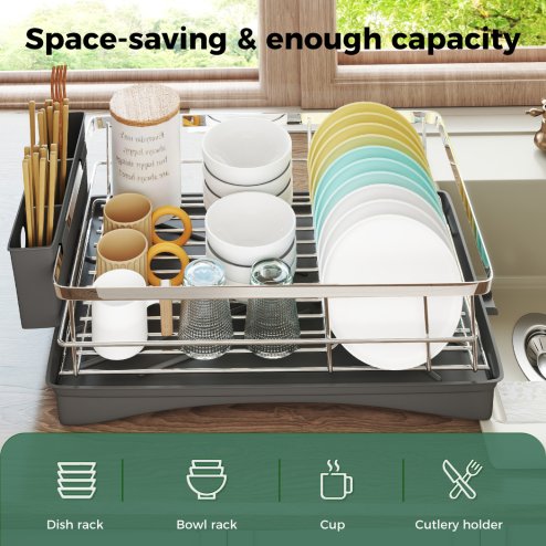 Toque Dish Drainer Drying Rack Stainless Steel Plate Cutlery Holder Drip Tray