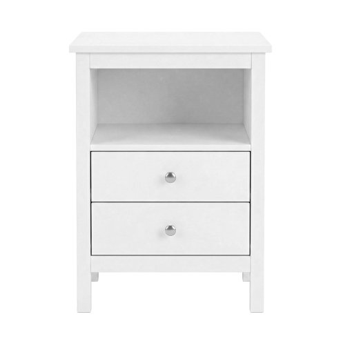 Levede Bedside Table Wood Nightstand Cabinet 2 Storage Drawers Open Shelf White