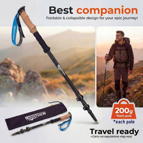 Mountview Trekking Poles Carbon Fibe Lightweight Hiking Sticks 2PC Black
