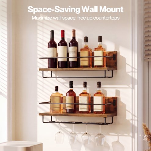 Levede Wall Wine Rack With Glass Holder Floating Wine Shelf Home Bar Storage 2PC