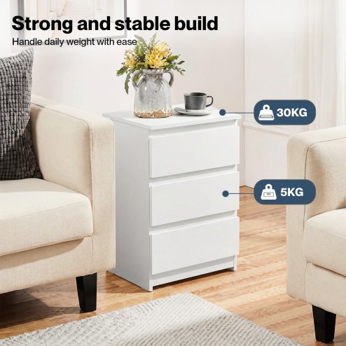 Levede Bedside Tables Side End Table White 3 Drawers Modern Storage Cabinet