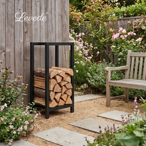 Levede Firewood Rack Metal Outdoor Storage Log Holder Fireplace 30 x 22 x 59cm