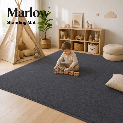 Marlow Rugs Living Room? Faux Wool Carpet Rebound Foam Non Slip Washable Grey