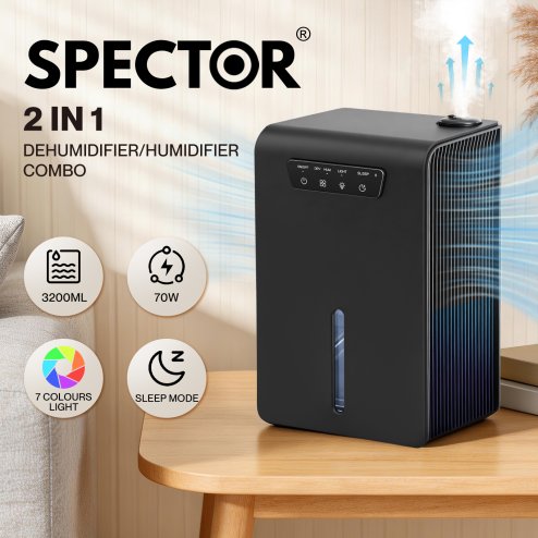 Spector Dehumidifier with Auto Off &Coloured LED Light in Black Colour, 3.2L