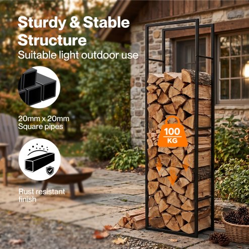 Levede Firewood Rack Steel Outdoor Storage Log Holder Fireplace 40 x 25 x 150cm