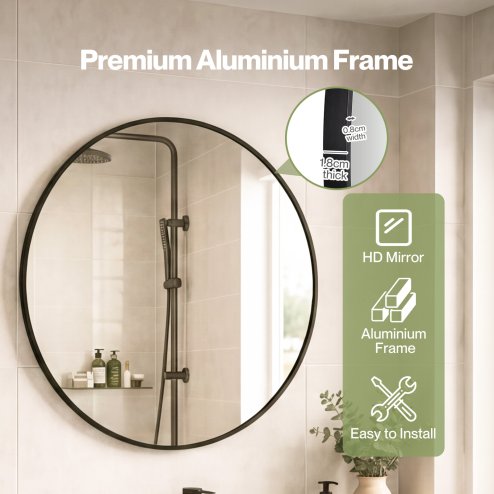 Yezi Wall Mirror Round Mirror Tempered Glass HD Explosion-proof Bathroom 60cm