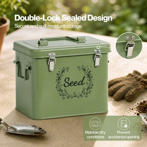 TOQUE Seed Storage Box Organiser 3 Compartment Metal Seed Storage Green
