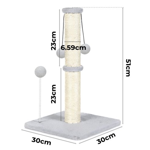 Skylos 51cm Cat Scratching Post Strong Natural Sisal Heavy Duty Base with Ball