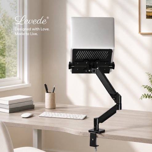 Levede Single Monitor Arm Tray Laptop Stand Adjustable Gas Desk Mount Black