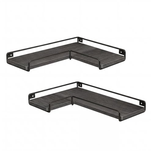 Levede Floating Shelves Set of 2 L-Shaped Corner Shelves Wall Mounted Black