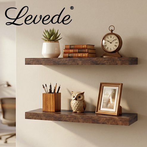 Levede Floating Shelf Wall Mounted Storage Modern Easy Assembly 2 PCS Brown