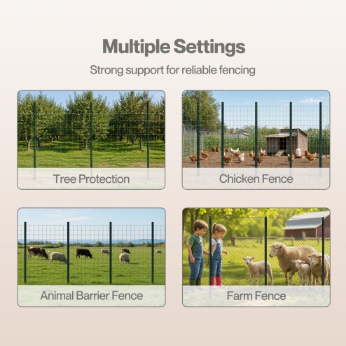 Metal Fence Posts 5Ft 10Pc Set U Shape Powder Coated for Garden Boundary Green