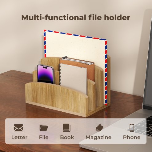 Toque 4-Slot Bamboo Letter File Rack Desktop Document Organizer Mail Sorter