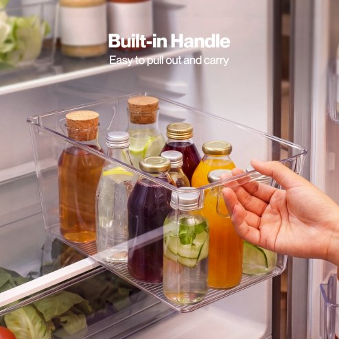 TOQUE 6PCS Fridge Storage Bins Clear Kitchen Organiser Containers PET Stackable