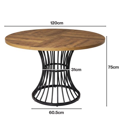 Levede Round Dining Table for 4-6 People 30mm MDF Metal Base Kitchen Brown