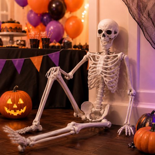 Yezi Halloween Skeleton Life Size Posable Jointed Decoration Haunted House White