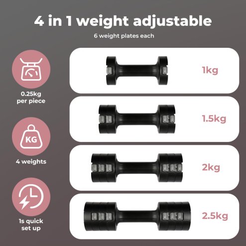 Centra A Pair Of 1KG To 2.5KG Adjustable Dumbbells With Metal Weight Black
