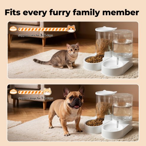 Skylos 2 Packs Automatic Food Feeder Waterer Set 3.2L Plastic Dispenser Dog Cat