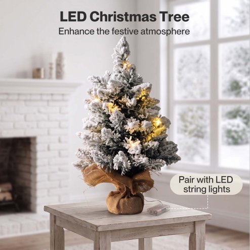 Santaco Christmas Tree Mini 49cm Snow Flocked PVC LED Tabletop Desk Xmas White
