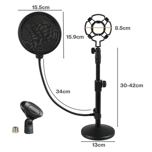 Levede Desktop Microphone Stand Adjustable Mic Clip Desk Pop Filter Shock Mount