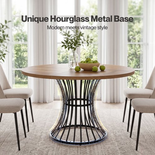 Levede Round Dining Table for 4-6 People 30mm MDF Metal Base Kitchen Brown