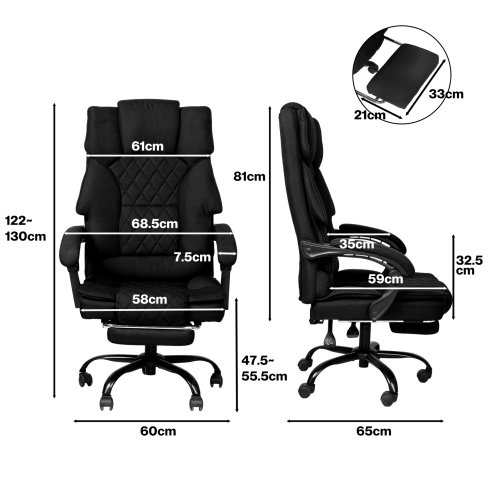 Levede Office Chair with Footrest Linen Fabric High Back Swivel 135?? Reclining
