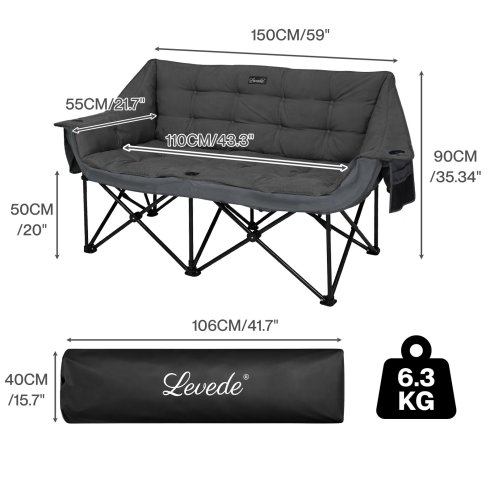 Levede Folding Double Camping Chair 2 Seater Outdoor Sofa Chair Heavy Duty 300KG