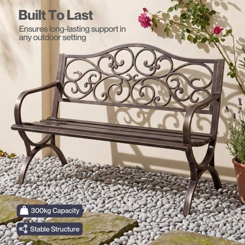 Levede Garden Bench,Outdoor Bench,300kg Metal,Floral Pattern Bronze