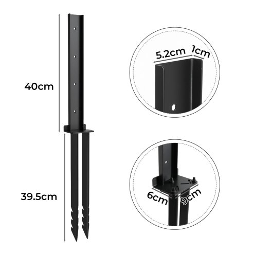 Traderight Fence Post Repair Stakes Kit Powder-Coated Metal Garden Fence Support