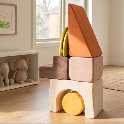 Dekko Soft Play Set Foam Blocks Baby Climbing Blocks Vellum Suede Multi-Colour