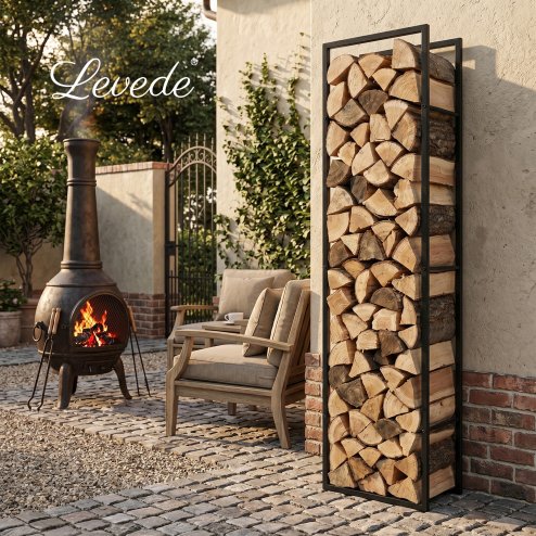Levede Firewood Rack Steel Outdoor Storage Log Holder Fireplace 40 x 25 x 150cm