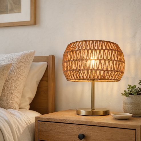 Emitto Lamp Shade Boho Paper Rope Light Shade Metal Frame for Bedroom Yellow