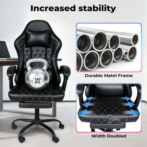 Levede Office Desk Chair PU Gaming Recliner Adjustable Height Swivel Black