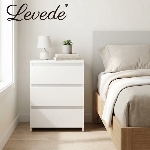Levede Bedside Tables Side End Table White 3 Drawers Modern Storage Cabinet